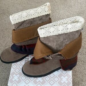 Muk Luks Multi-Color Ankle Boots with Lace Trim